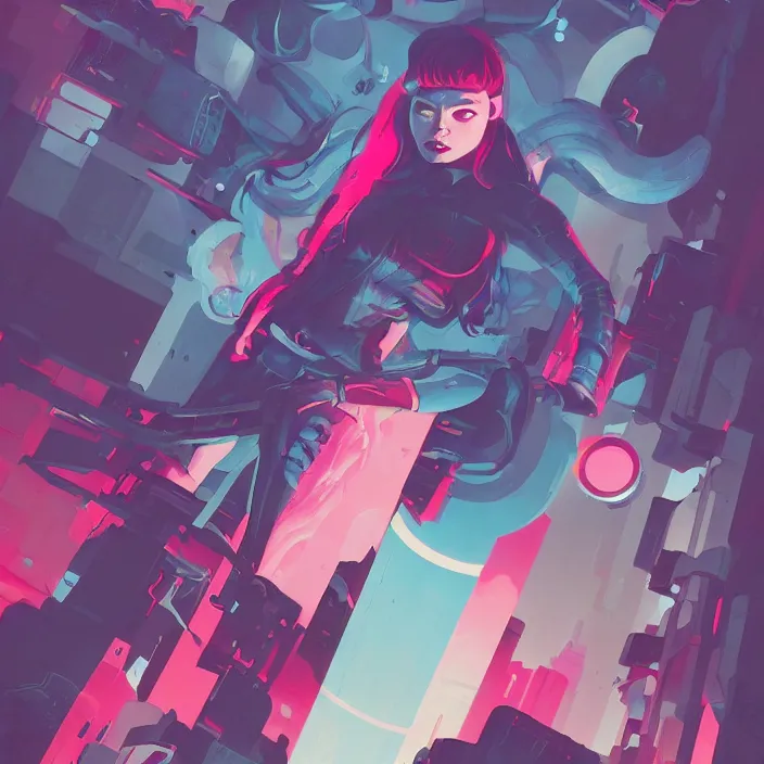 Image similar to a colorful comic noir illustration painting of a cyberpunk girl by sachin teng and sam yang!! and artgerm!! and pascal blanche, lois van baarle and ross tran. in style of digital art, symmetry, sci fi, hyper detailed. octane render. trending on artstation