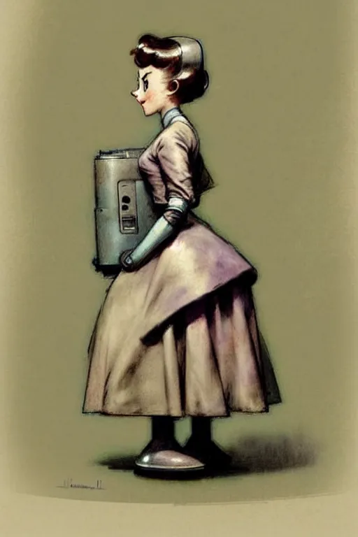 Image similar to (((((1950s maid android robot art . muted colors.))))) by Jean-Baptiste Monge !!!!!!!!!!!!!!!!!!!!!!!!!!!