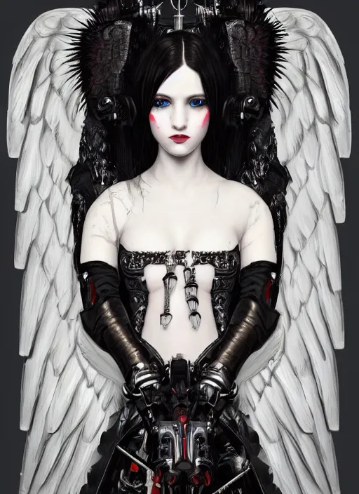 Prompt: portrait of cute beautiful young goth angel maiden with mechanical wings, cyberpunk, Warhammer 40000, gothic, highly detailed, artstation, illustration, art by Gustav Klimt