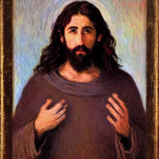 Prompt: portrait of jesus christ painted by claude monet