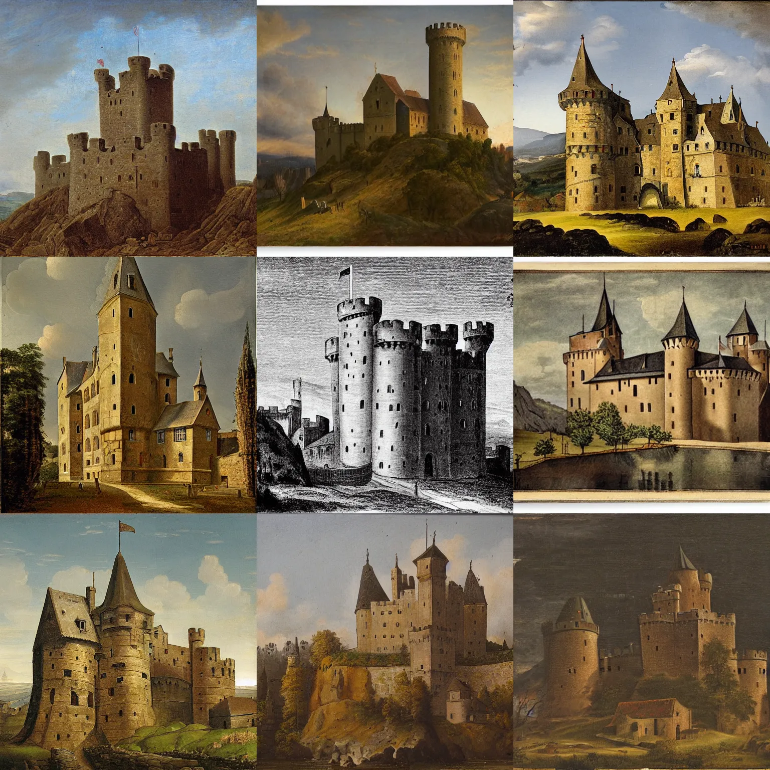 Prompt: medieval castle, by ludwig meidner