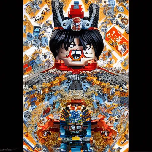 Image similar to portrait of crazy lego character, symmetrical, by yoichi hatakenaka, masamune shirow, josan gonzales and dan mumford, ayami kojima, takato yamamoto, barclay shaw, karol bak, yukito kishiro