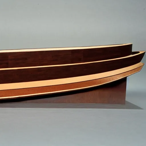 Prompt: a large wooden boat designed by frank loyd wright