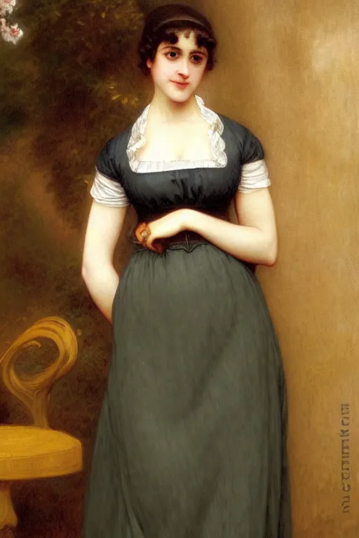 Prompt: jane austen in high - waisted dress, painting by rossetti bouguereau, detailed art, artstation