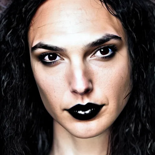 Prompt: gal gadot as a goth woman, close up shot, black hair, pale skin, sensual, beautiful soft light failling on her face, studio photography, nikon 3 5 mm portrait photography, ultra realistic