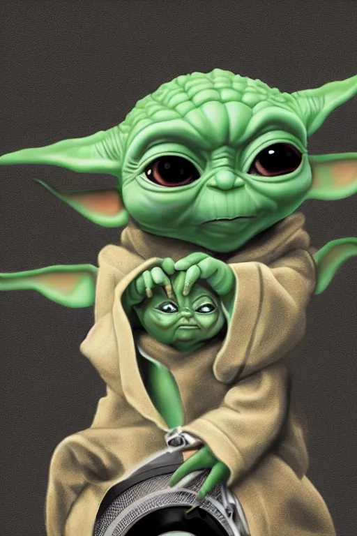 Prompt: baby yoda as a dj, turntable, hip hop, rapper, illustration, highly detailed, artstation, grogu