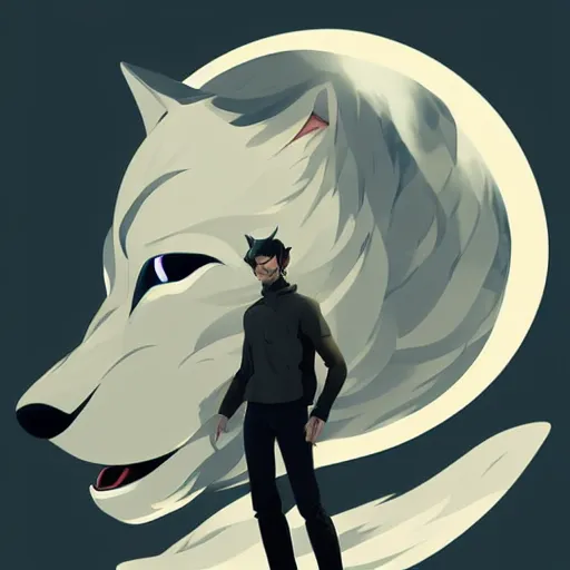 Image similar to portrait of a wolf wolfman, clean cel shaded vector art. shutterstock. behance hd by lois van baarle, artgerm, helen huang, by makoto shinkai and ilya kuvshinov, rossdraws, illustration,