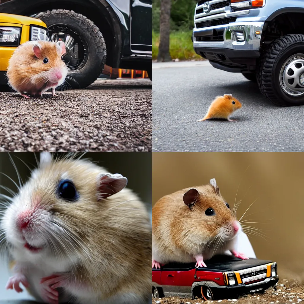 Prompt: Hamster+truck