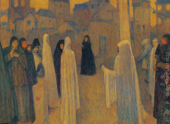 Image similar to the head of all the streets, surreal religious painting by minerva teichert