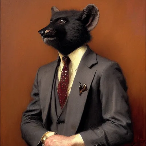 Prompt: a portrait of an animal wearing a suit. highly detailed painting by gaston bussiere, craig mullins, j. c. leyendecker, furry