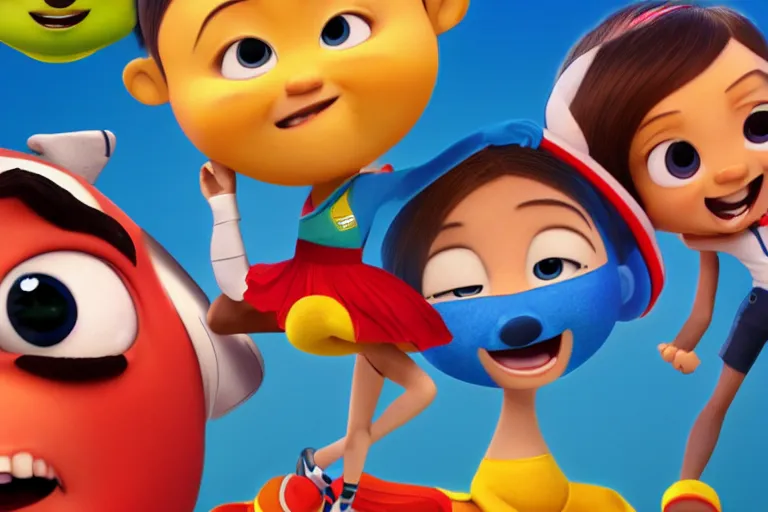 Image similar to olympic icons as cute 3 d characters, chibi, pixar, octane render