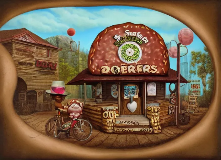 Image similar to the sheriff donut, lowbrow, matte painting, 3 - d highly detailed, in the style of mark ryden,