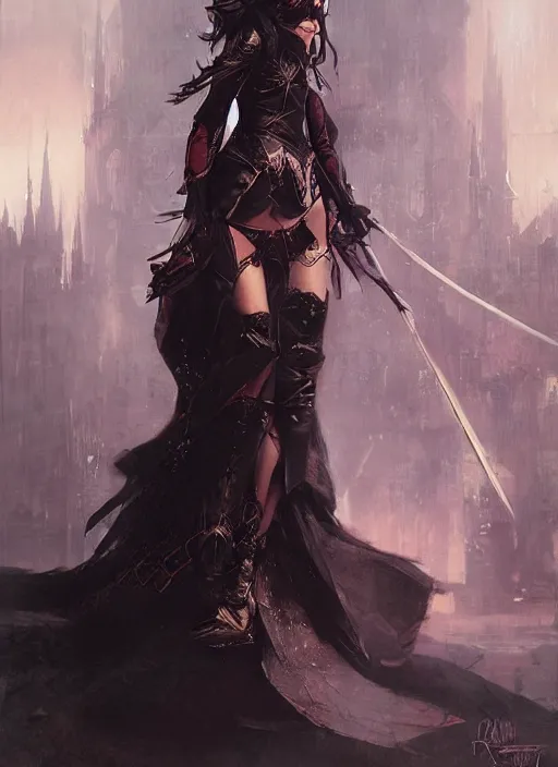 Image similar to imperial princess knight gothic girl. by ruan jia, by robert hubert, illustration