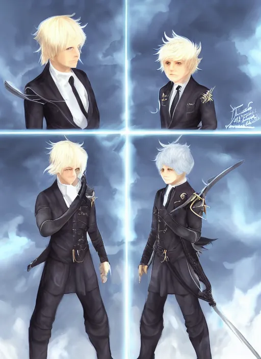 Image similar to Alphinaud Leveilleur meeting Boris Johnson in FF14, digital art