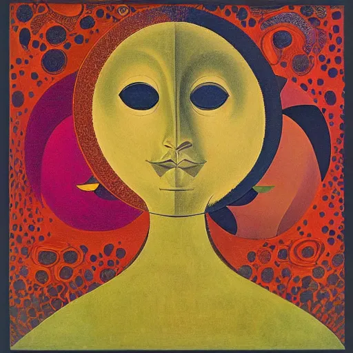 Image similar to floral face portrait by leonetto cappiello and wojciech siudmak and ernst fuchs, anni albers, oil on canvas