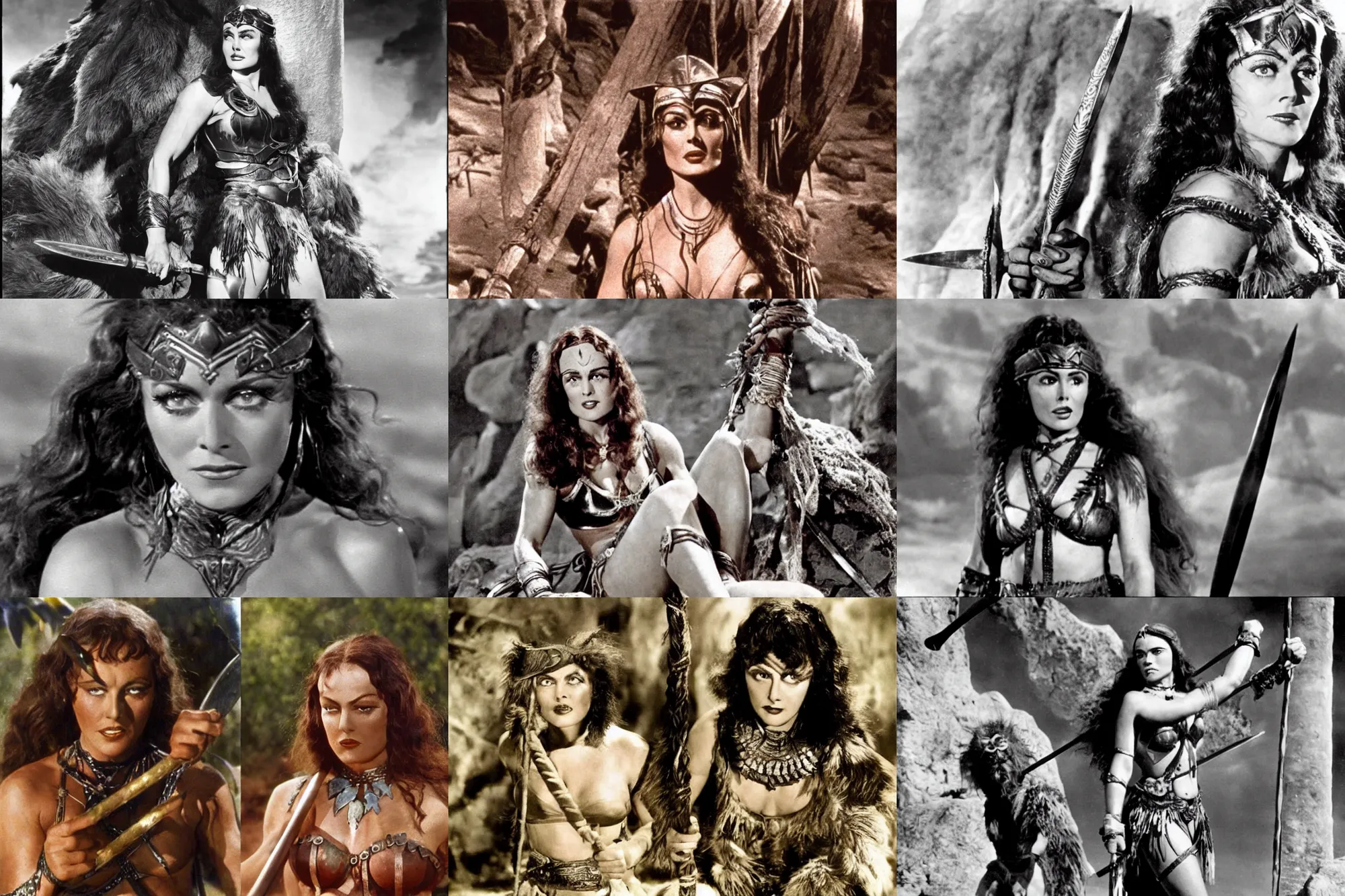 Prompt: Paulette Goddard as an Amazonian in Conan The Barbarian 1930 , film still, Technicolor