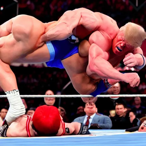 Image similar to john cena bodyslamming donald trump in wwe