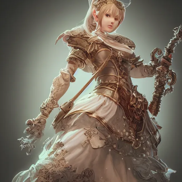 Image similar to studio portrait of neutral good female cleric bard as absurdly beautiful, gorgeous, elegant, sophisticated gravure idol, an ultrafine hyperdetailed illustration by kim jung gi, irakli nadar, intricate linework, sharp focus, bright colors, octopath traveler, final fantasy, unreal engine 5 highly rendered, global illumination, radiant light, detailed and intricate environment