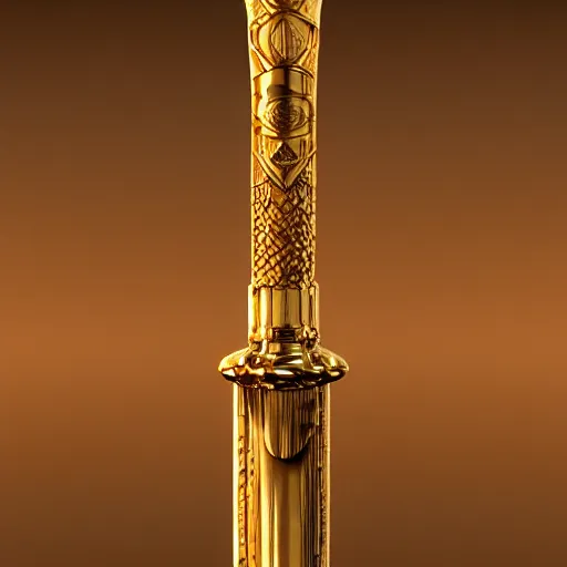 Image similar to max accurate ultra detailed photo portrait of a golden sword, reflection, artstation, realistic, octane rendring, 56k, hyper realistic