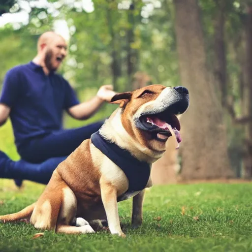 Image similar to man barking like a dog