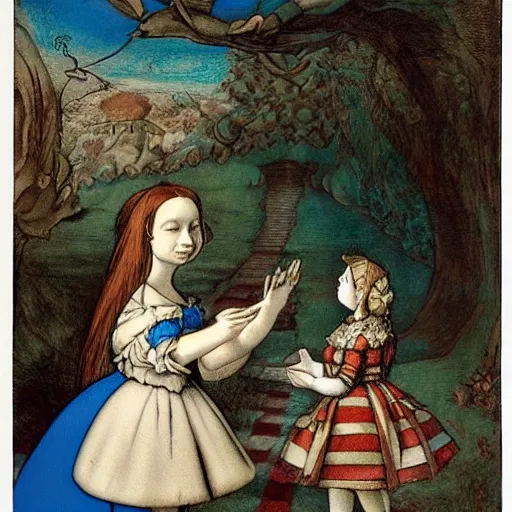 Prompt: alice in wonderland by leonardo da vinci