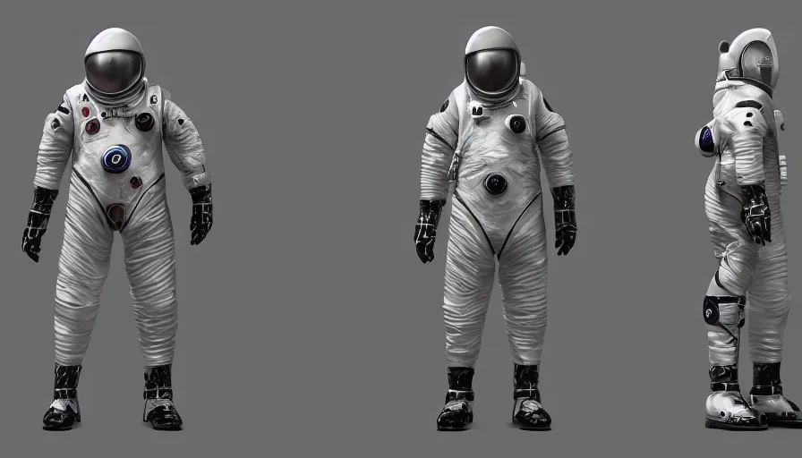 Image similar to character design space suit designed by apple, luxury, jama jurabaev, very long shot, brush hard, artstation, cgsociety, high quality, brush stroke