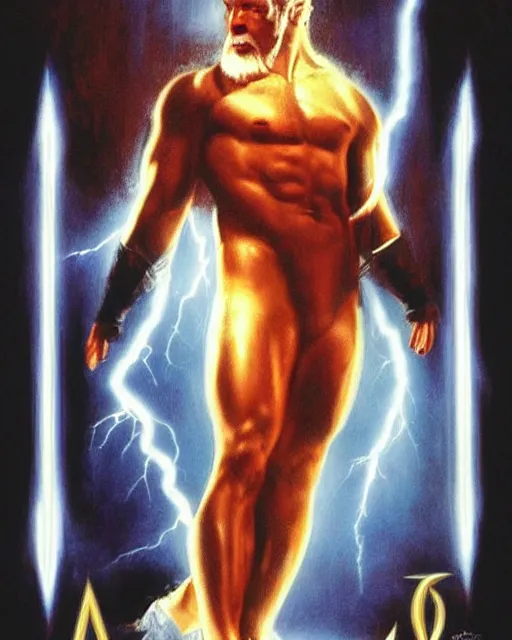 Image similar to zeus, lightning, airbrush, drew struzan illustration art, key art, movie poster