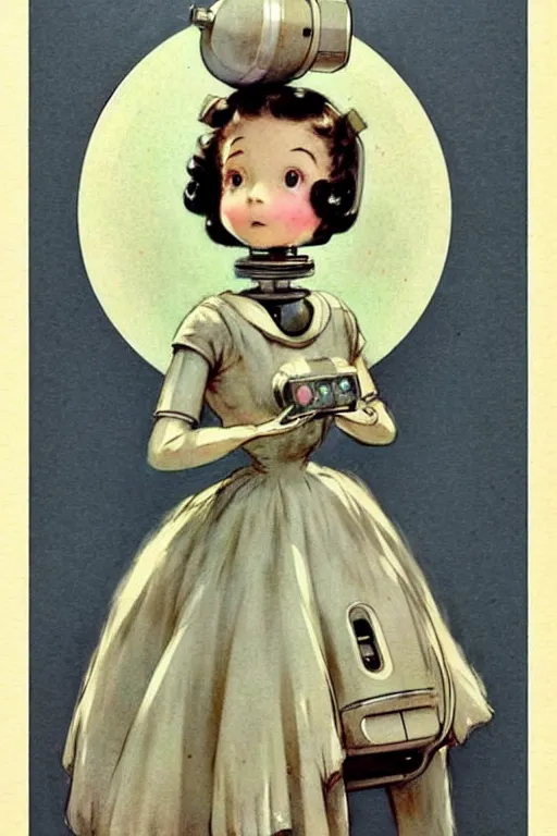 Image similar to (((((1950s maid robot art . muted colors.))))) by Jean-Baptiste Monge !!!!!!!!!!!!!!!!!!!!!!!!!!!