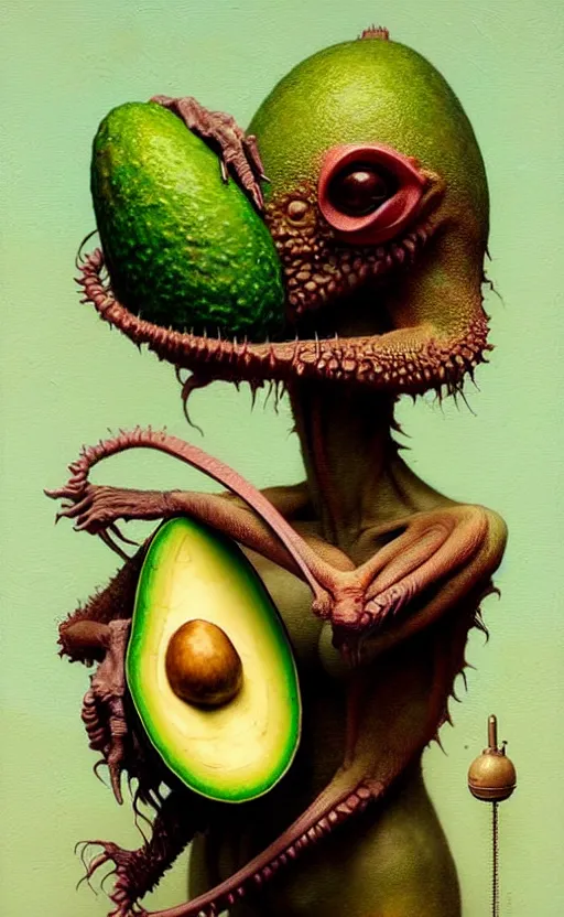 Image similar to imaginative anthro avocado creature painting by chiara bautista, beksinski and norman rockwell and greg rutkowski weta studio, tom bagshaw and lucasfilm