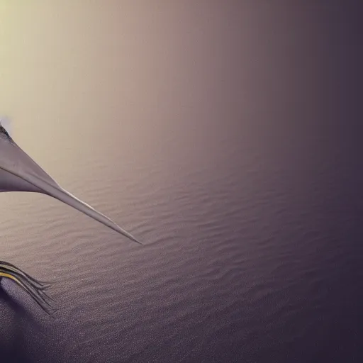 Image similar to a 3 d render of a fish bird hybrid with fins and a beak and bird legs, octane render, hyper realism, 8 k