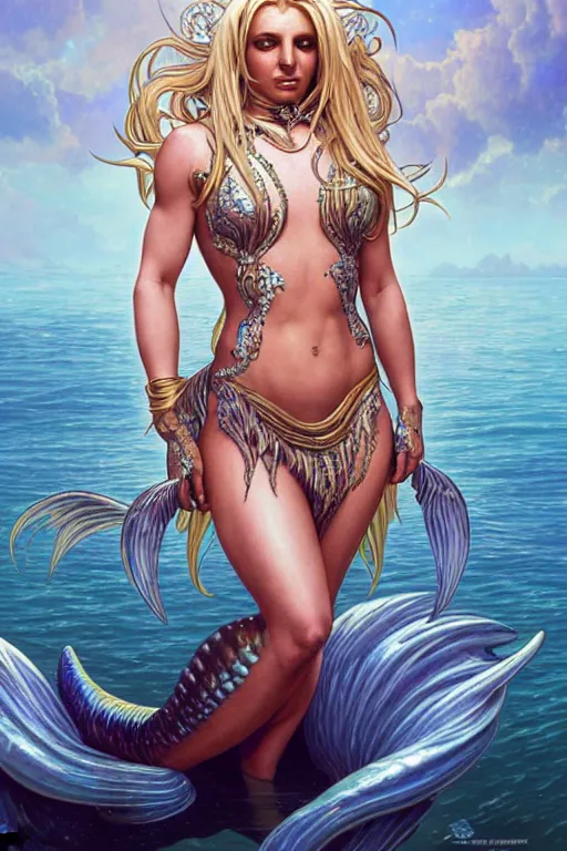 Prompt: 2 0 0 0 s era britney spears as a mermaid, fantasy, intricate, elegant, highly detailed, digital painting, artstation, concept art, matte, sharp focus, illustration, art by artgerm and greg rutkowski and alphonse mucha