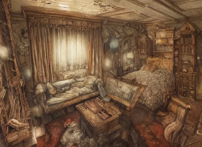 Prompt: a room by adonna khare, akihiko yoshida and alan lee