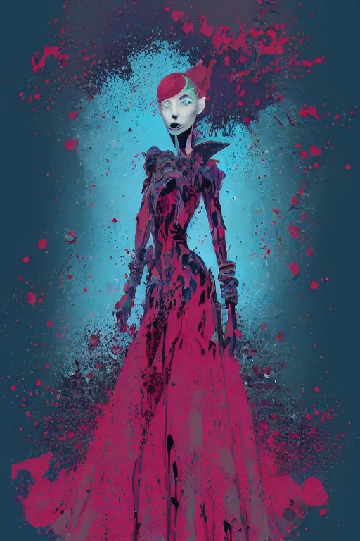 Prompt: beautiful lady half necromancer, made of red gucci fabric, dust particles, pixiv fanbox, dramatic lighting, maximalist pastel color palette, splatter paint, pixar and disney exploded - view drawing, graphic novel by fiona staples and dustin nguyen, peter elson, alan bean, wangechi mutu, clean cel shaded vector art, trending on artstation