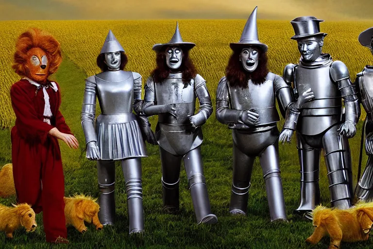 Image similar to Cinematography the wonderful wizard of Oz and Dorothy, tin man, the lion, the scarecrow by Emmanuek Lubensky