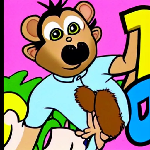 Image similar to koko the monkey visits the zoom, in the style of a 9 0 s cartoon