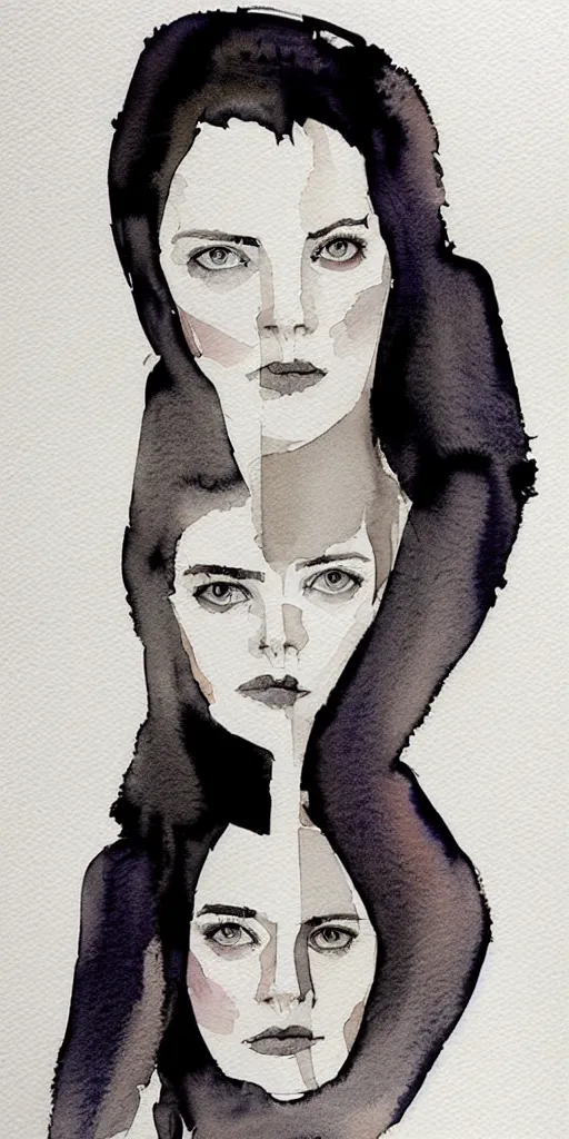 Image similar to beautiful face woman, symmetrical, grey, colorless and silent, watercolor portraits by Luke Rueda Studios and David downton