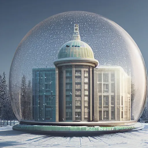 Image similar to a snow globe with a soviet apartemnt building in it, a computer rendering by leandro erlich, trending on cgsociety, retrofuturism, tesseract, isometric, physically based rendering