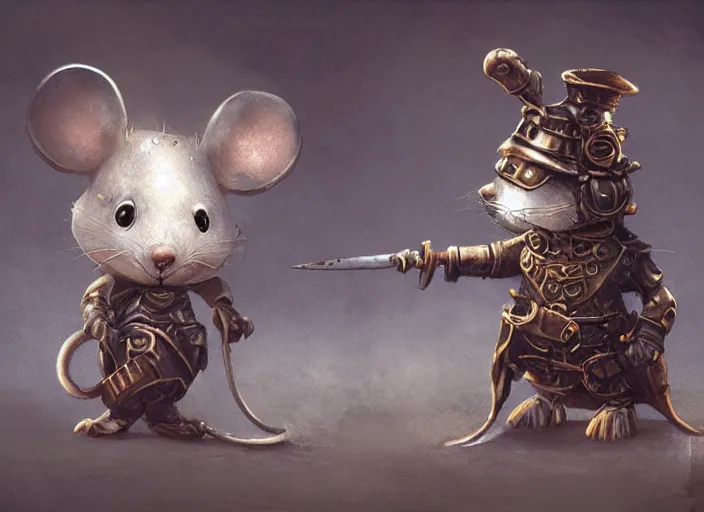 Image similar to ashigaru steampunk mouse, lacquered armor, polearm glaive, cute but determined, hard focus, art station, by jessica rossier and brian froud, cinematic