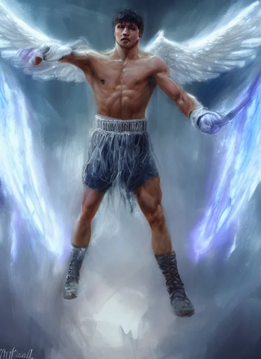 Prompt: concept art, angel knight rocky balboa by artstation trending, by joseph mallord william turner, luis royo, konstantin razumov, cinematic lighting, fractal flame, highly detailed