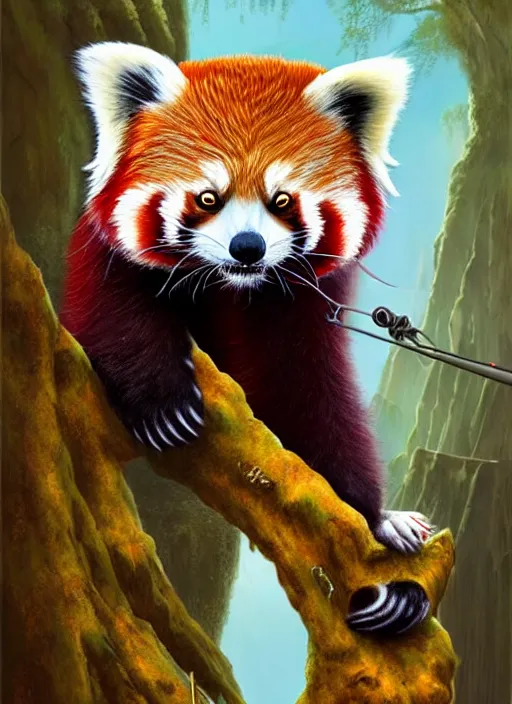 Image similar to red panda, fantasy, surreal, highly detailed, digital painting, artstation, concept art, illustration, art by patrick james woodroffe