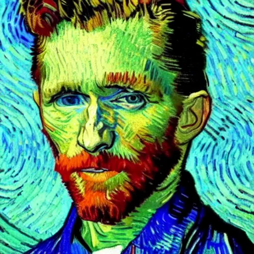 Image similar to casey neistat painted by van gogh, 4 k, hyper realistic, dslr, high resolution, landscape, beautiful