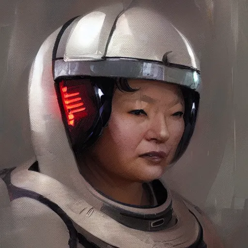 Prompt: a space colonist from china, female, chubby, brilliant and uptight, sci fi character portrait by Greg Rutkowski, Craig Mullins