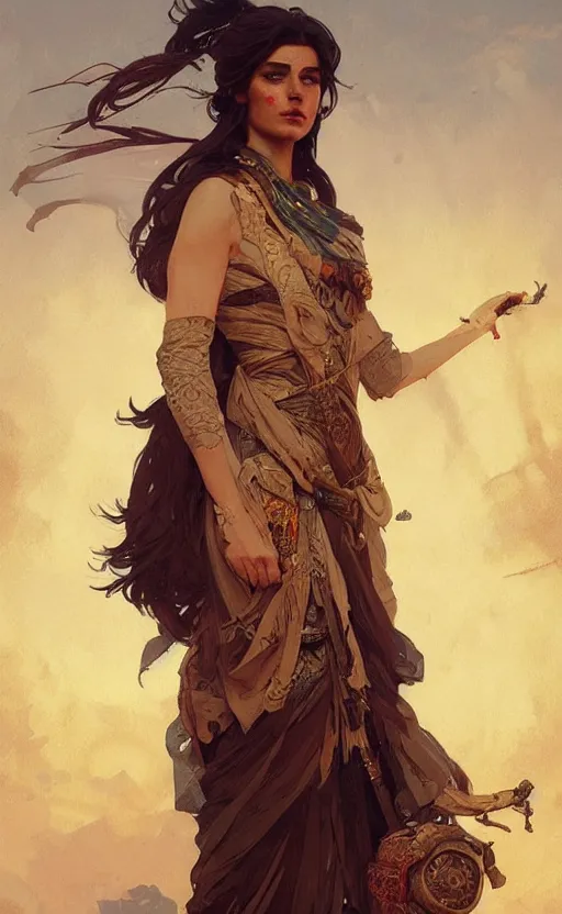 Image similar to a personification of kurdistan, highly detailed, digital painting, artstation, concept art, sharp focus, illustration, art by greg rutkowski and alphonse mucha