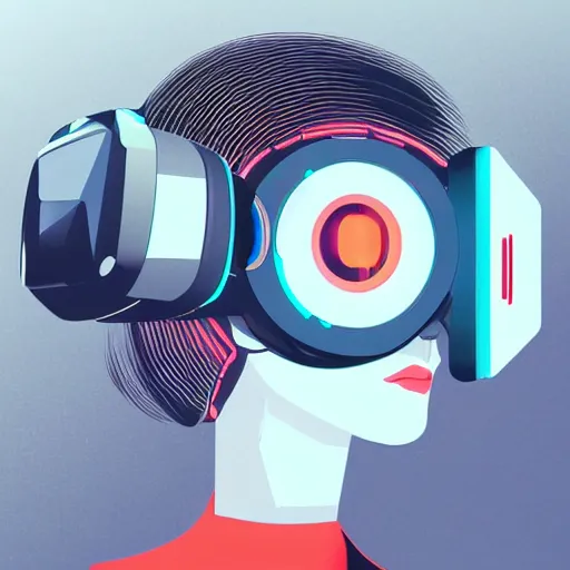 Image similar to cyberpunk bot wearing vr headset, sci - fi, portrait, illustration