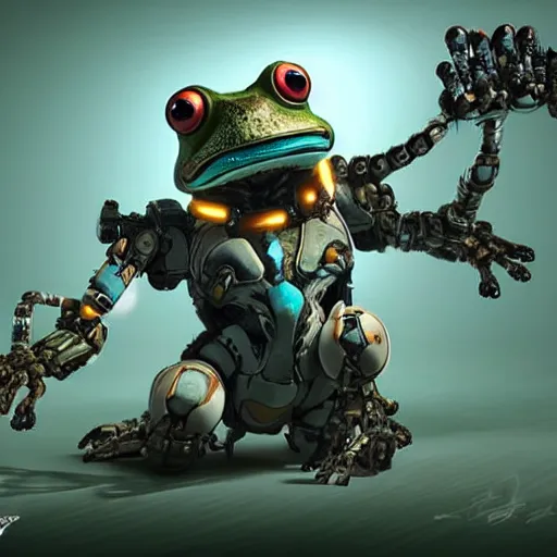 Image similar to a cybernetic robotic frog from the game Horizon Zero Dawn