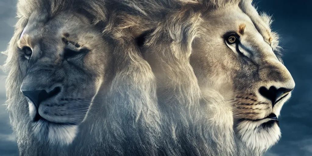 KREA - aslan the lion, composition, hyper realistic, volumetric