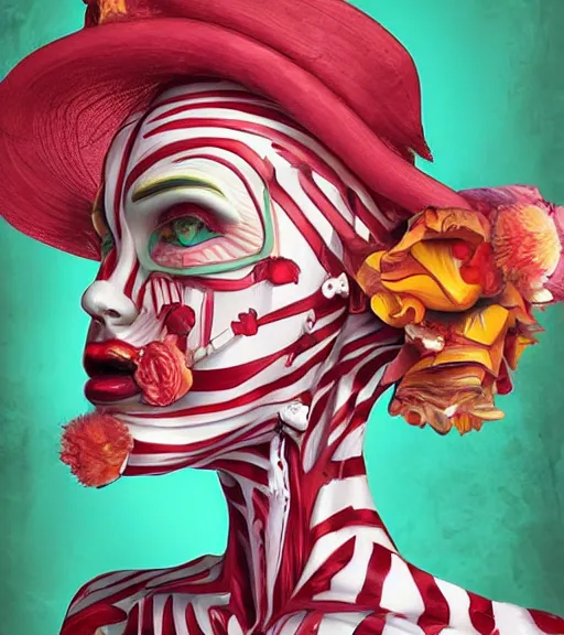 Image similar to beautiful female character inspired by venice carnival and pop art freddy krueger | | digital artwork made by greg rutswork, anna dittmann and lois van barlee, symmetrical, anatomically correct