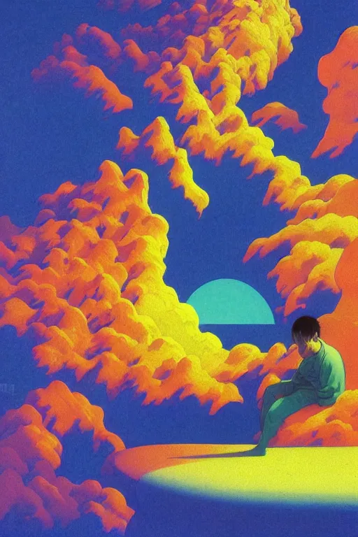 Prompt: a colorful vibrant closeup portrait of blue sky licking a tab of lsd acid on his tongue and dreaming psychedelic hallucinations, by kawase hasui, moebius, edward hopper and james gilleard, zdzislaw beksinski, steven outram colorful flat surreal design, hd, 8 k, artstation