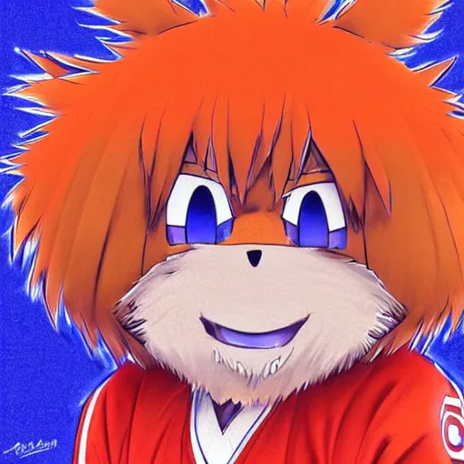 Image similar to anime Portrait of Youppi the Habs Montreal Canadiens Mascot as a very cute powerful and friendly pokemon, highly detailed anime, high evolution, 1990s, legendary, smooth, sharp focus, dynamic lighting, intricate, trending on ArtStation, illustration pokemon, art by WLOP