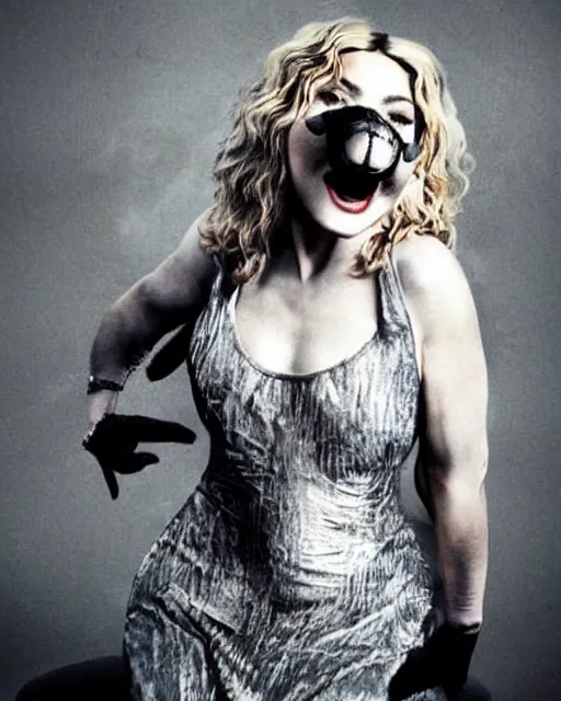 Image similar to singer Madonna as an anthropomorphic Hippo, photorealistic, photographed in the style of Annie Leibovitz